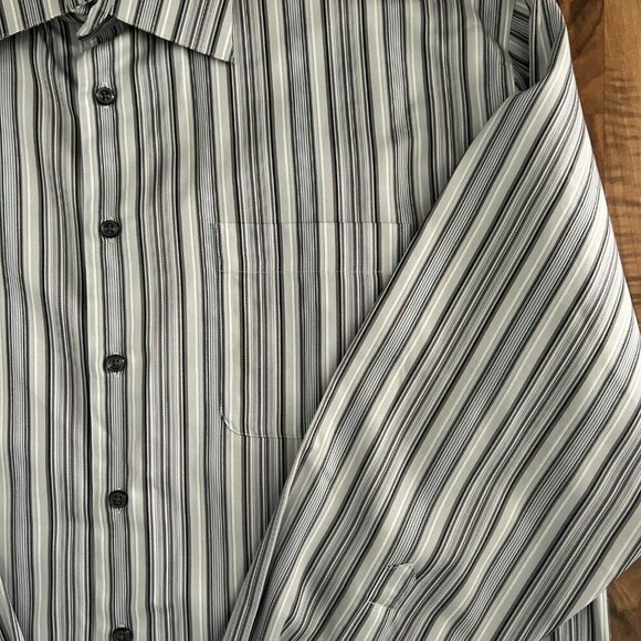 Pronto-Uomo Non-iron Multi-colored Pinstripe Button Down Shirt 100% Cotton Large - Picture 4 of 6